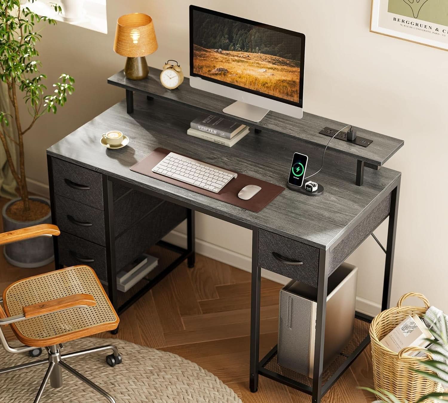 47 Inch Computer Desk With 4 Drawers And Led Lights