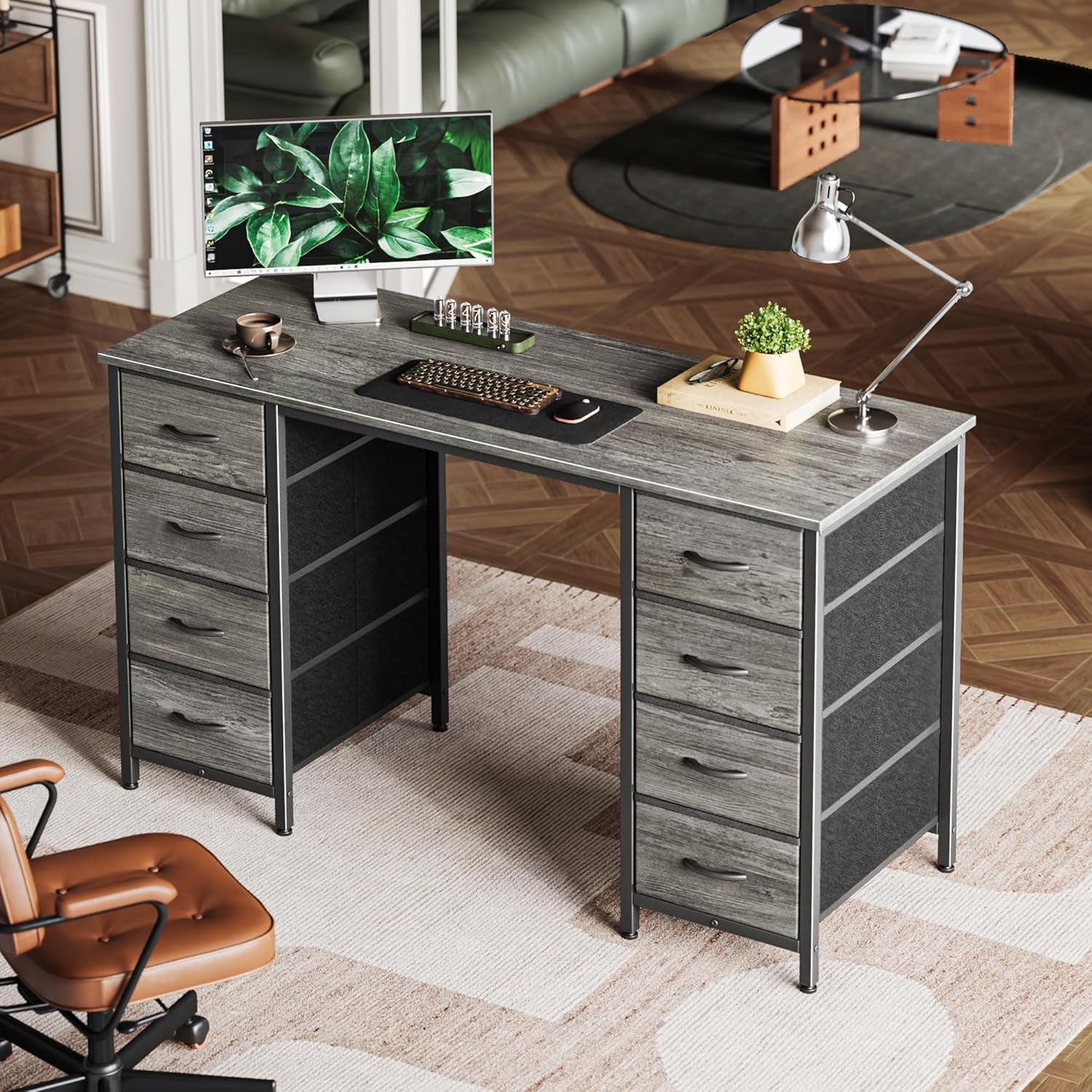 47-Inch Computer Desk With 8 Drawers For Home Office