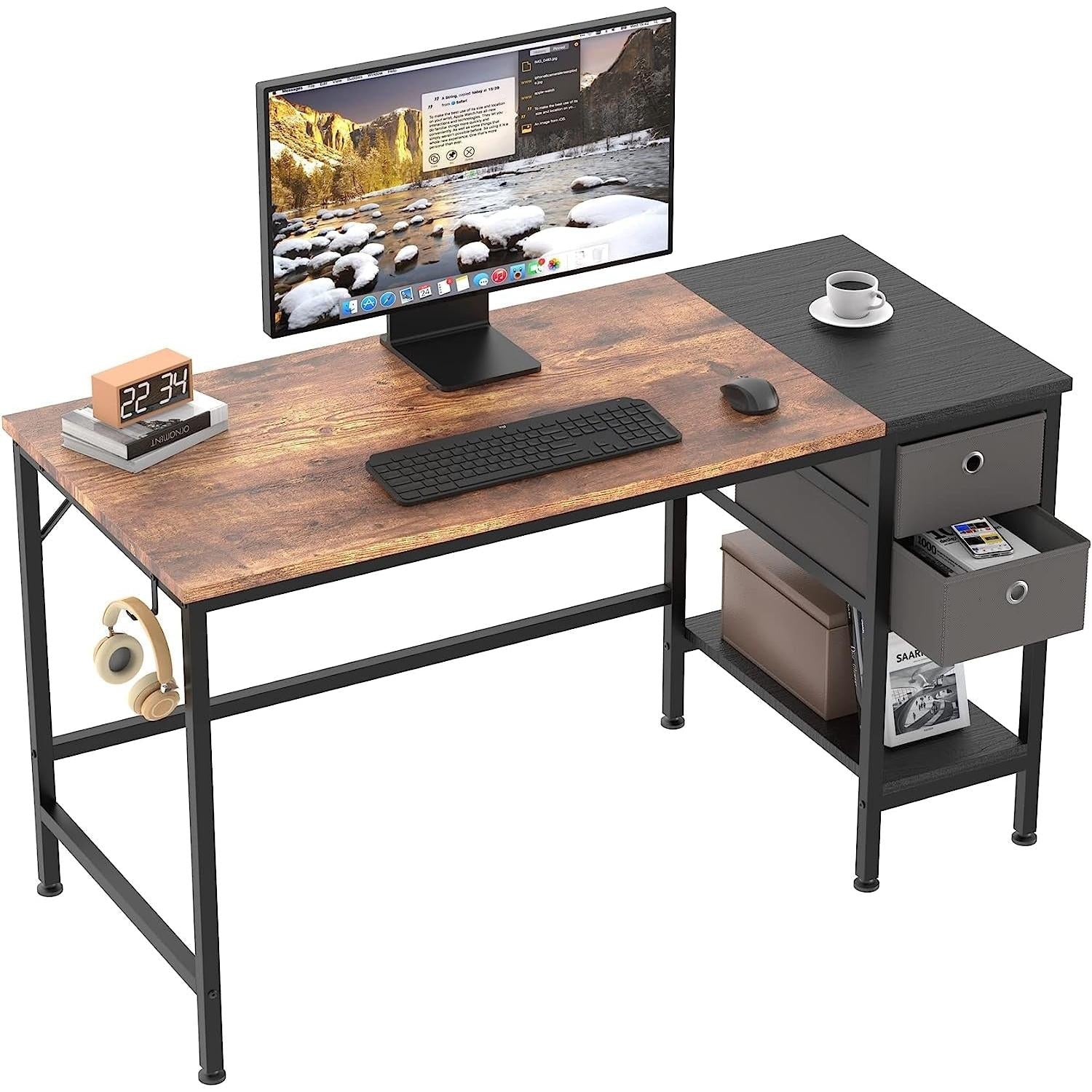 47 Inch Desk With Drawers And Shelves For Home Office