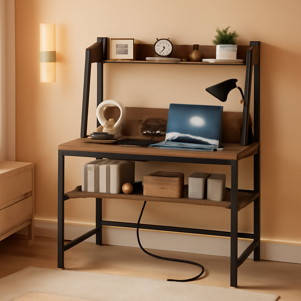 47 Inch Modern Computer Desk With USB Ports Rustic Brown