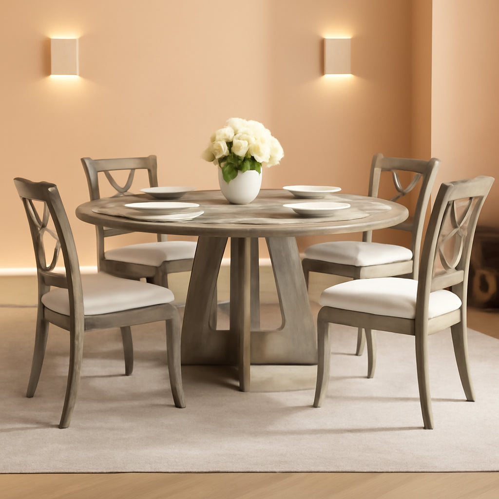 47 Inch Round Dining Table Set Slate Grey Finish Ultra