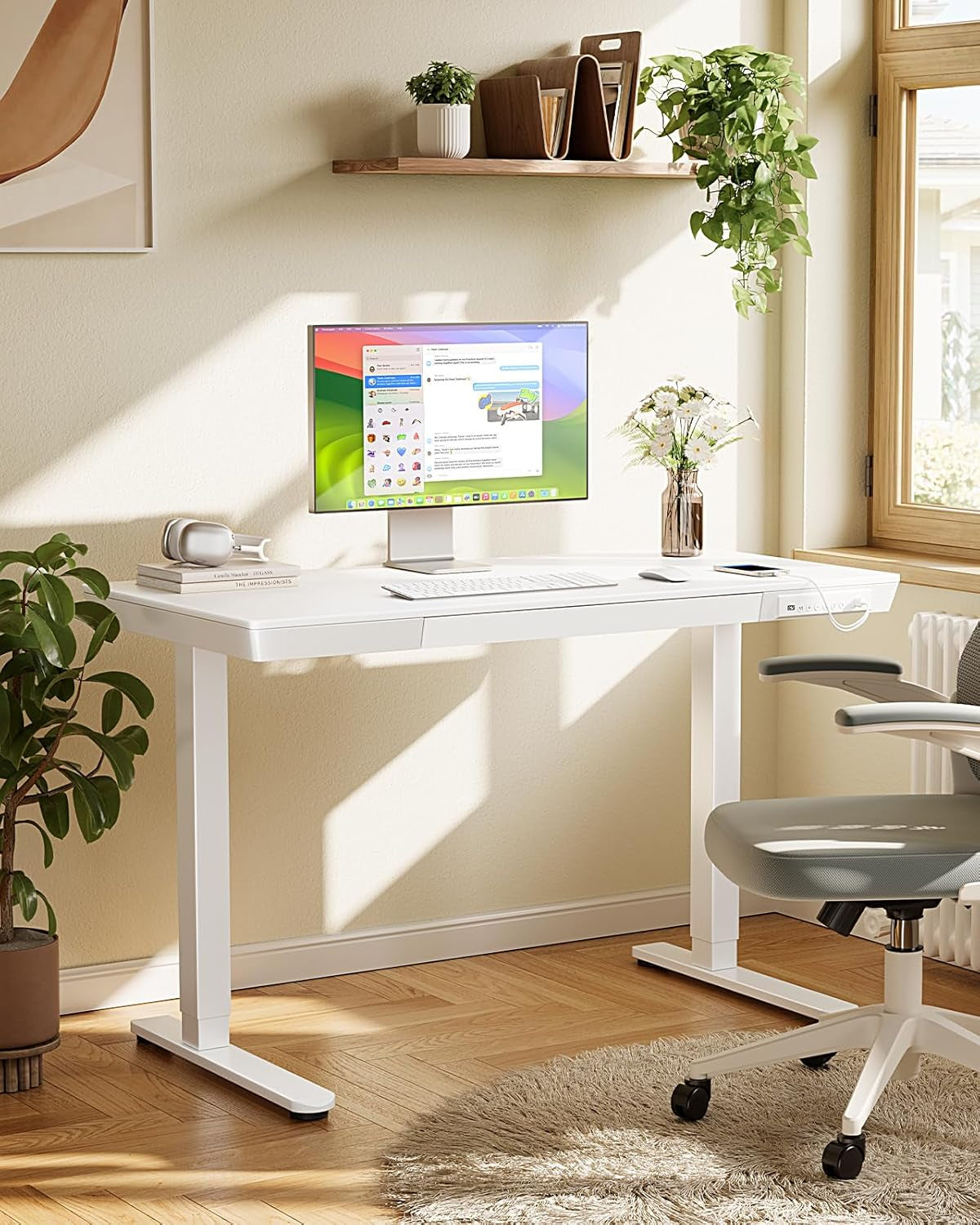 48 Inch Electric Standing Desk With USB Ports White