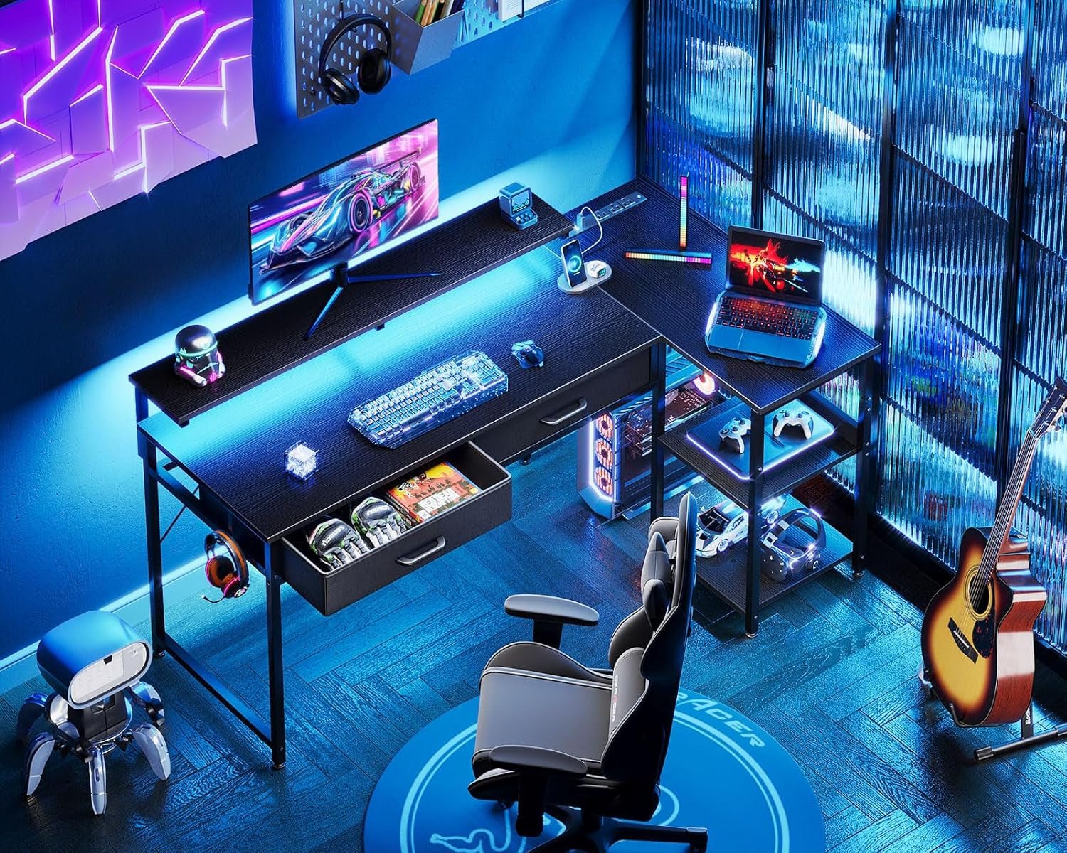 48 Inch L Shaped Gaming Desk with USB Ports