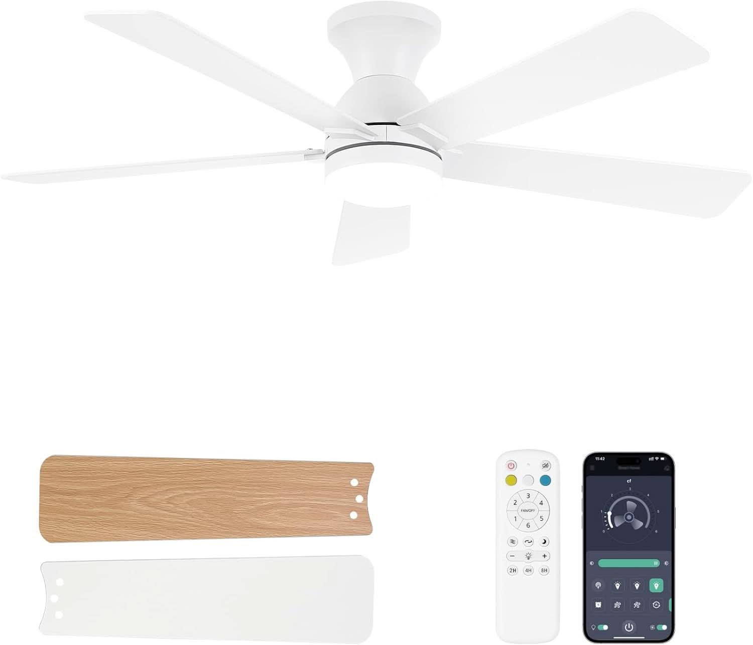 48 Inch White Ceiling Fan With Light And Remote DC Motor