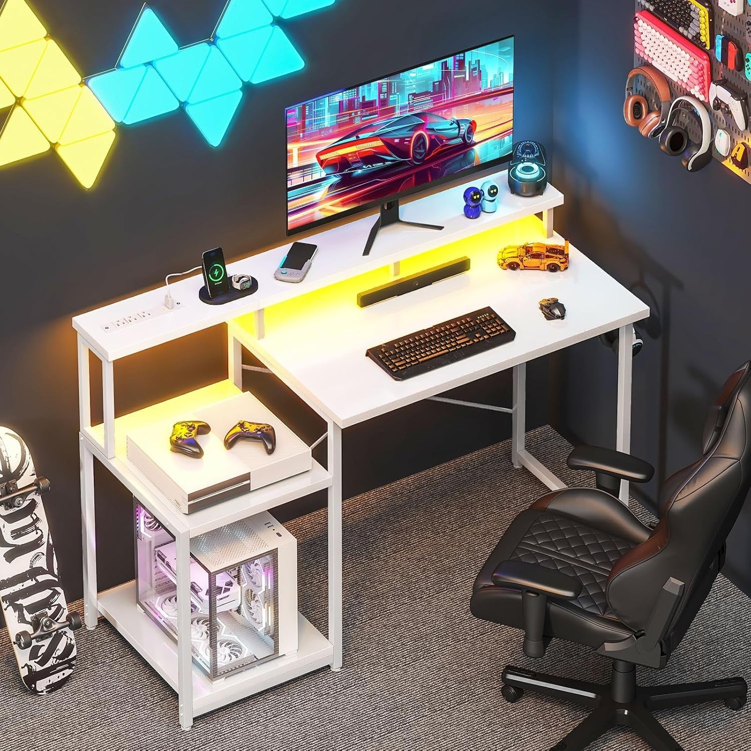 48 Inch White Gaming Desk For Home Office Computer Workstation
