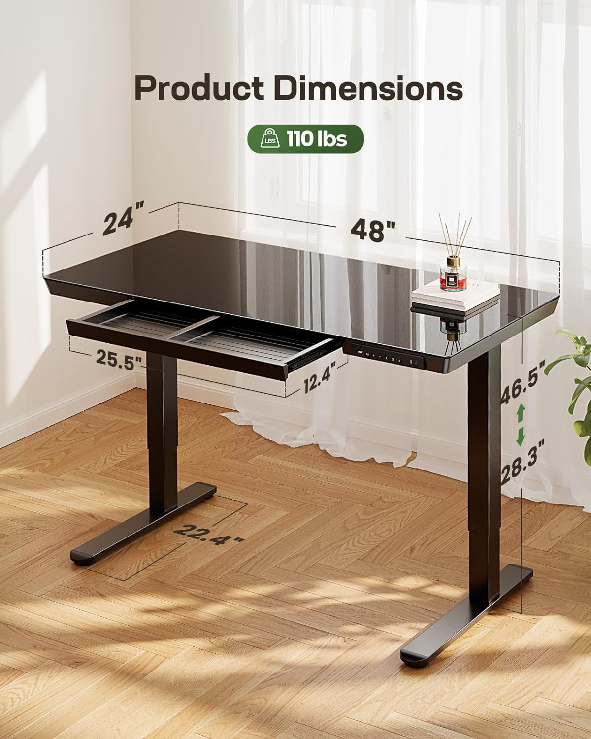 48x24 Inch Glass Standing Desk Electric Height Adjustable