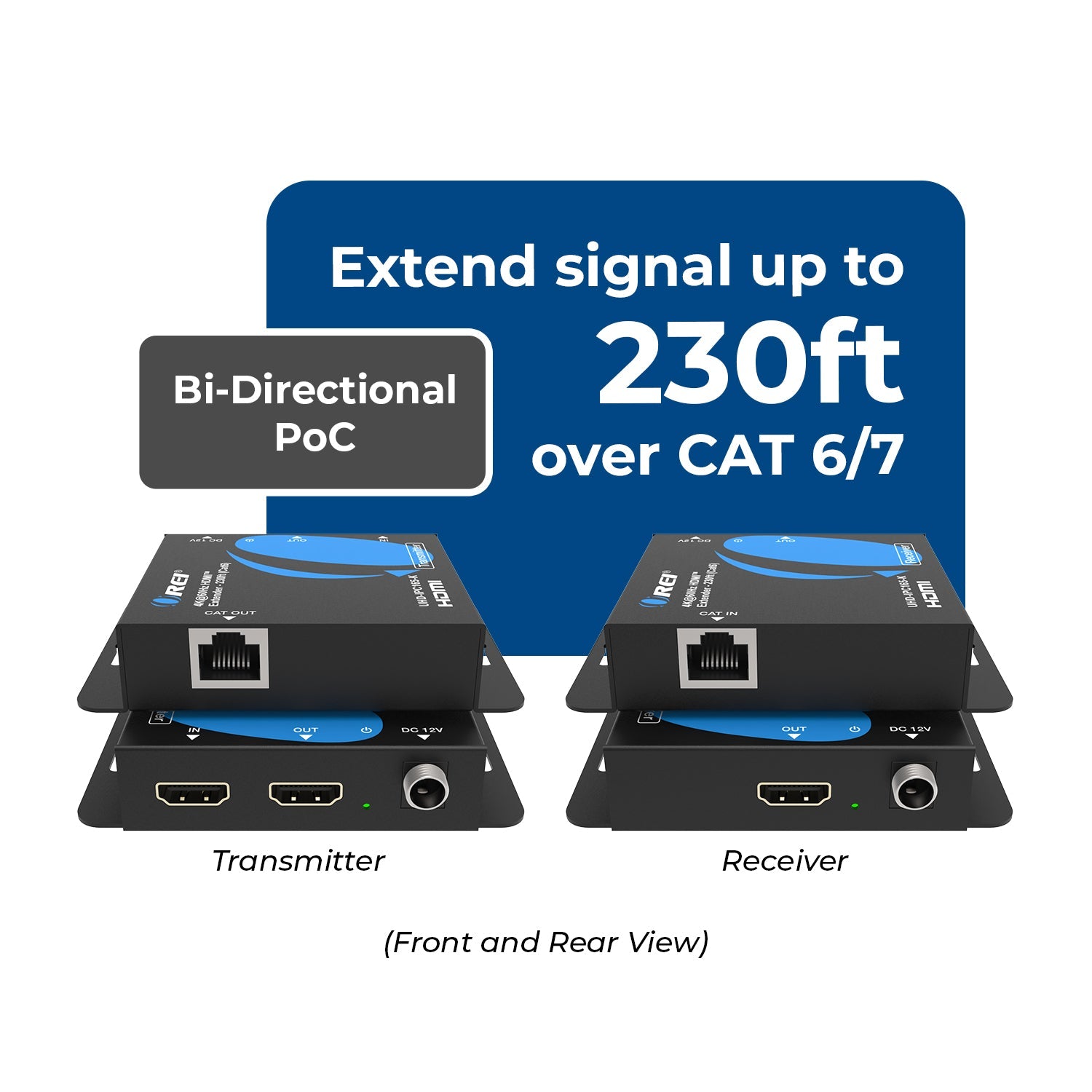 4K HDMI Extender Balun by OREI Upto 165 Feet - UltraHD 4K @ 60Hz 4:4:4 Over Single CAT6/7 (UHD-IPC165-K)