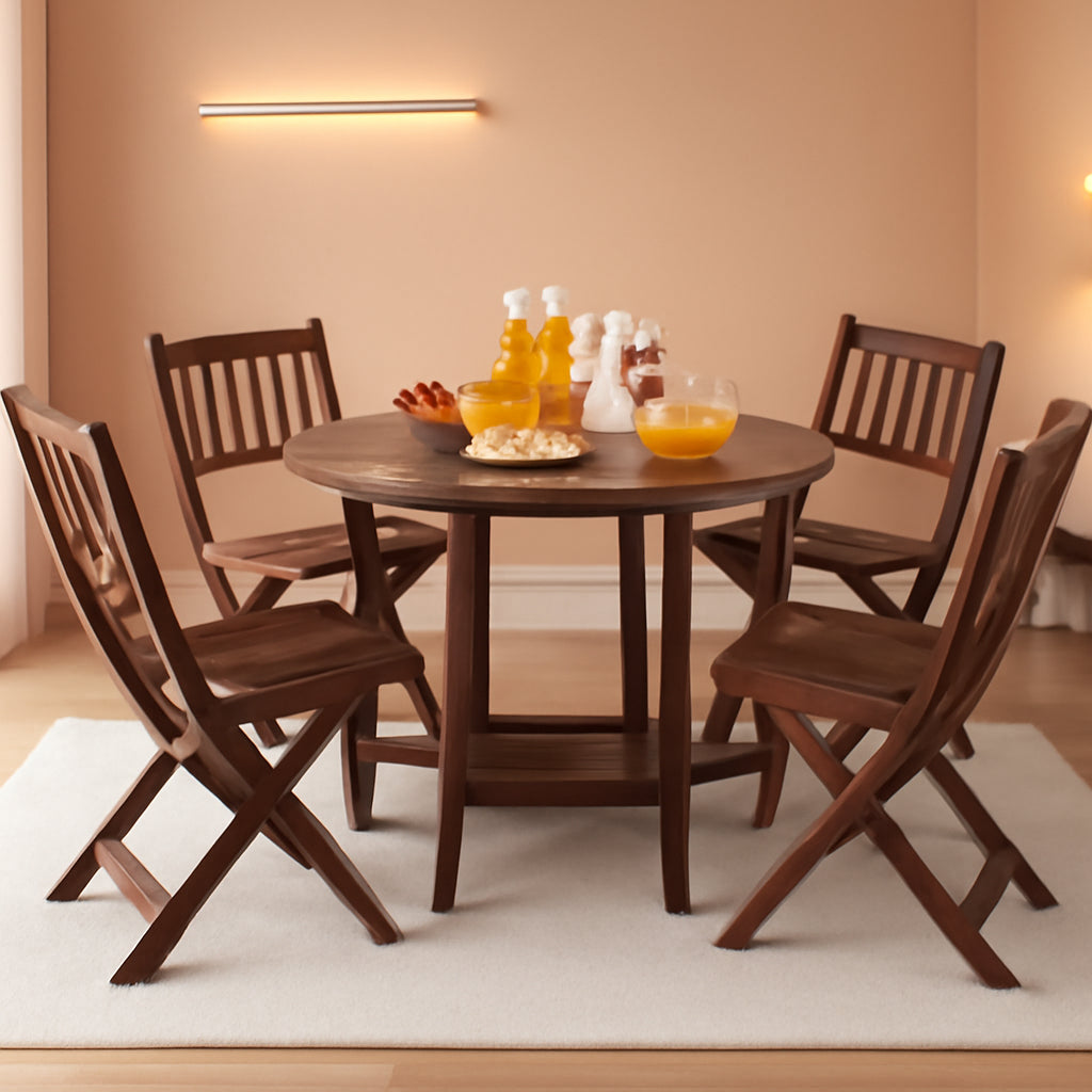 5 Patio Dining Set Acacia Wood Dark Brown Folding Table