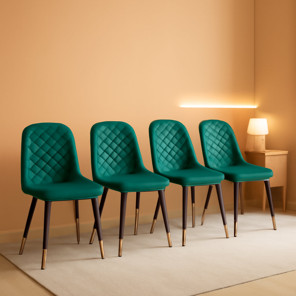 5 Piece Modern Dining Table Set With Green Velvet Chairs