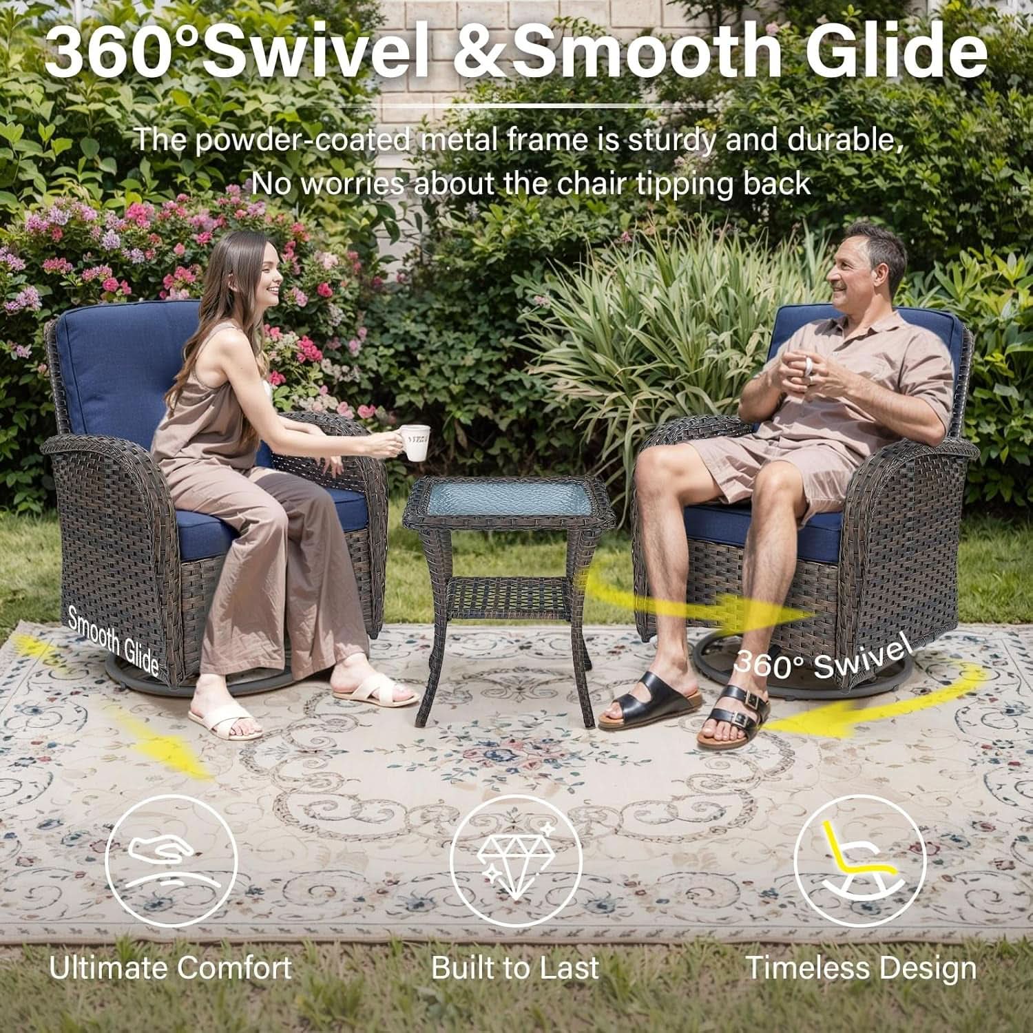5 Piece Outdoor Patio Set With 50000 BTU Fire Pit Blue