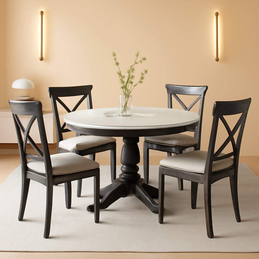 5-Piece Round Marble-Style Dining Table Set With Chairs
