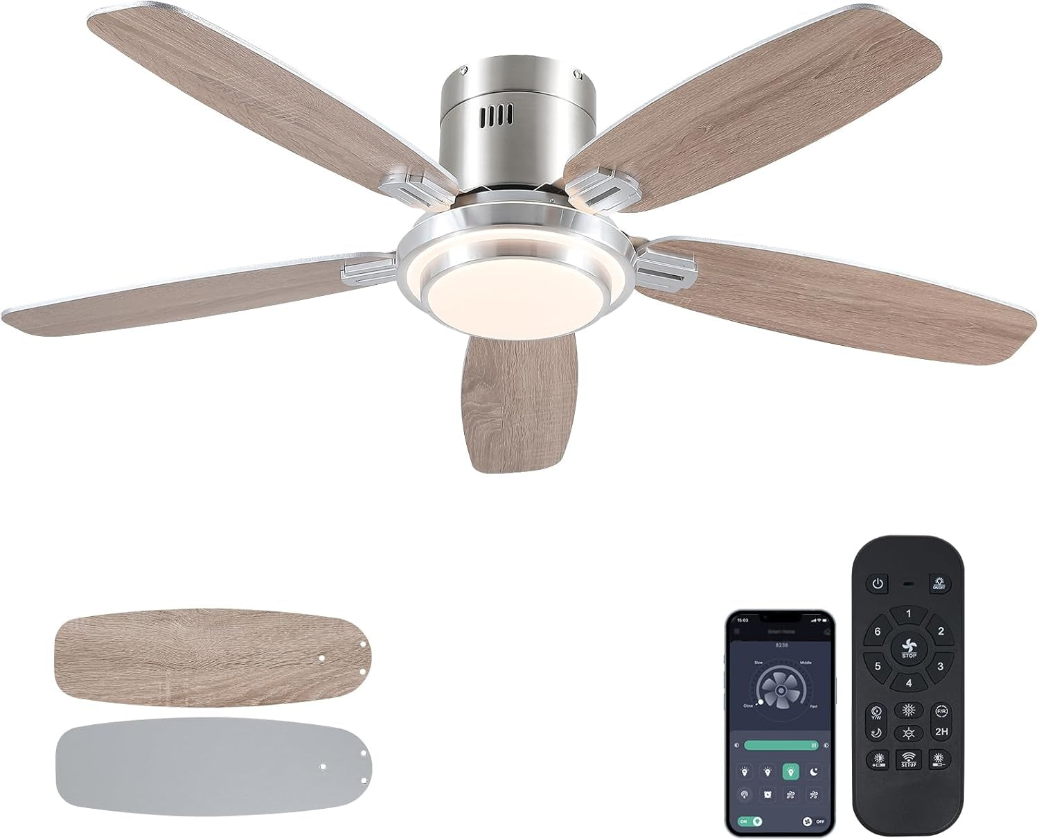 50 Inch Nickel Flush Mount Ceiling Fan With Remote