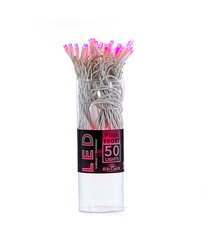 50-Light 5mm Pink Frosted LED White Wire Light Set
