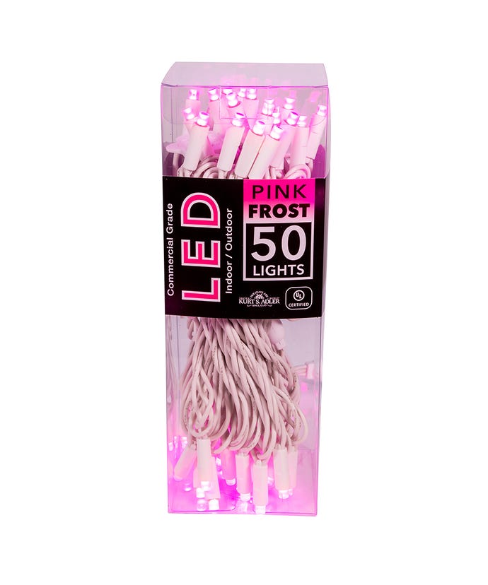 50-Light 5mm Pink Frosted LED White Wire Light Set