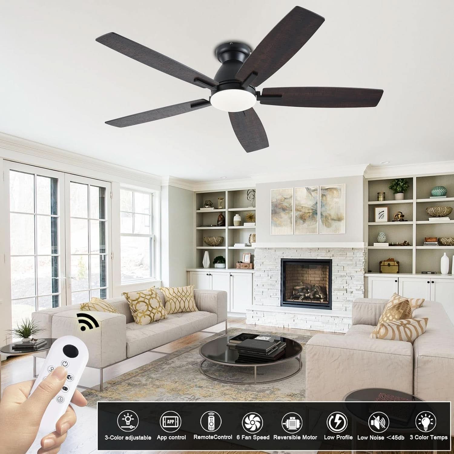 52 Inch Brown Ceiling Fan With Lights Remote Control
