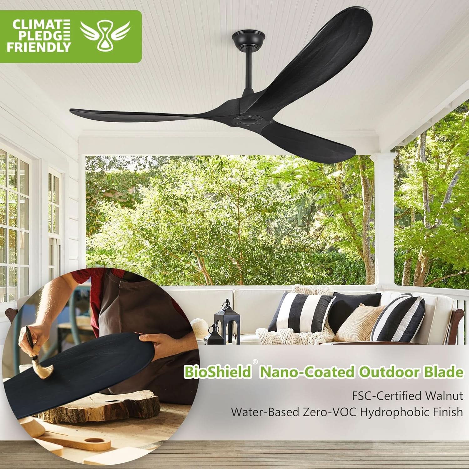 52 Inch Matte Black Ceiling Fan With Remote Walnut Blades