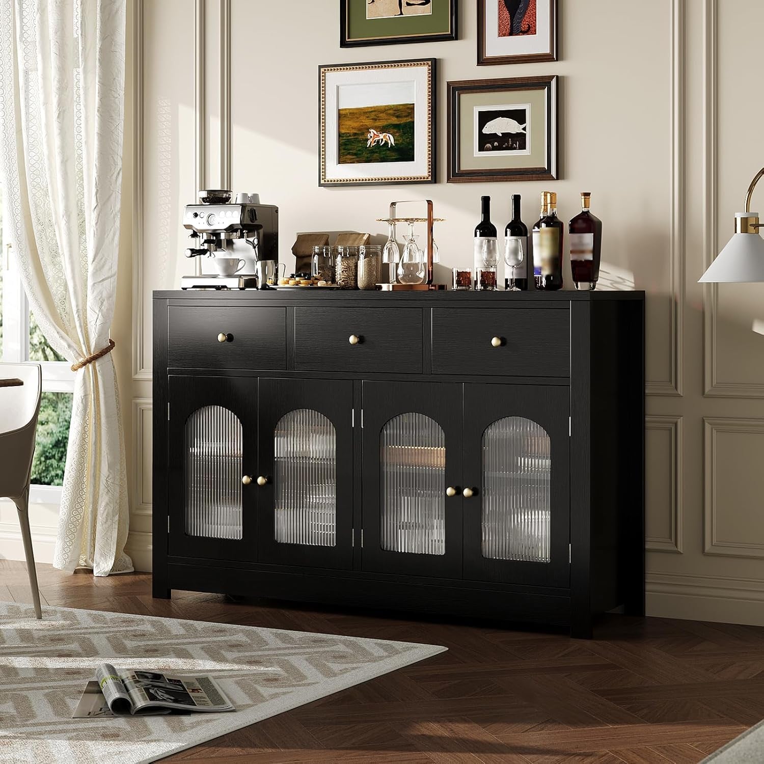 55-Inch Matte Black Sideboard Buffet For Dining Room Storage