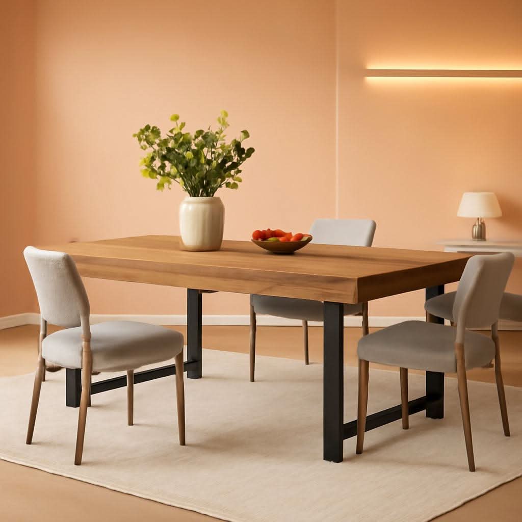 55 Inch Rustic Brown Farmhouse Dining Table With Metal Legs