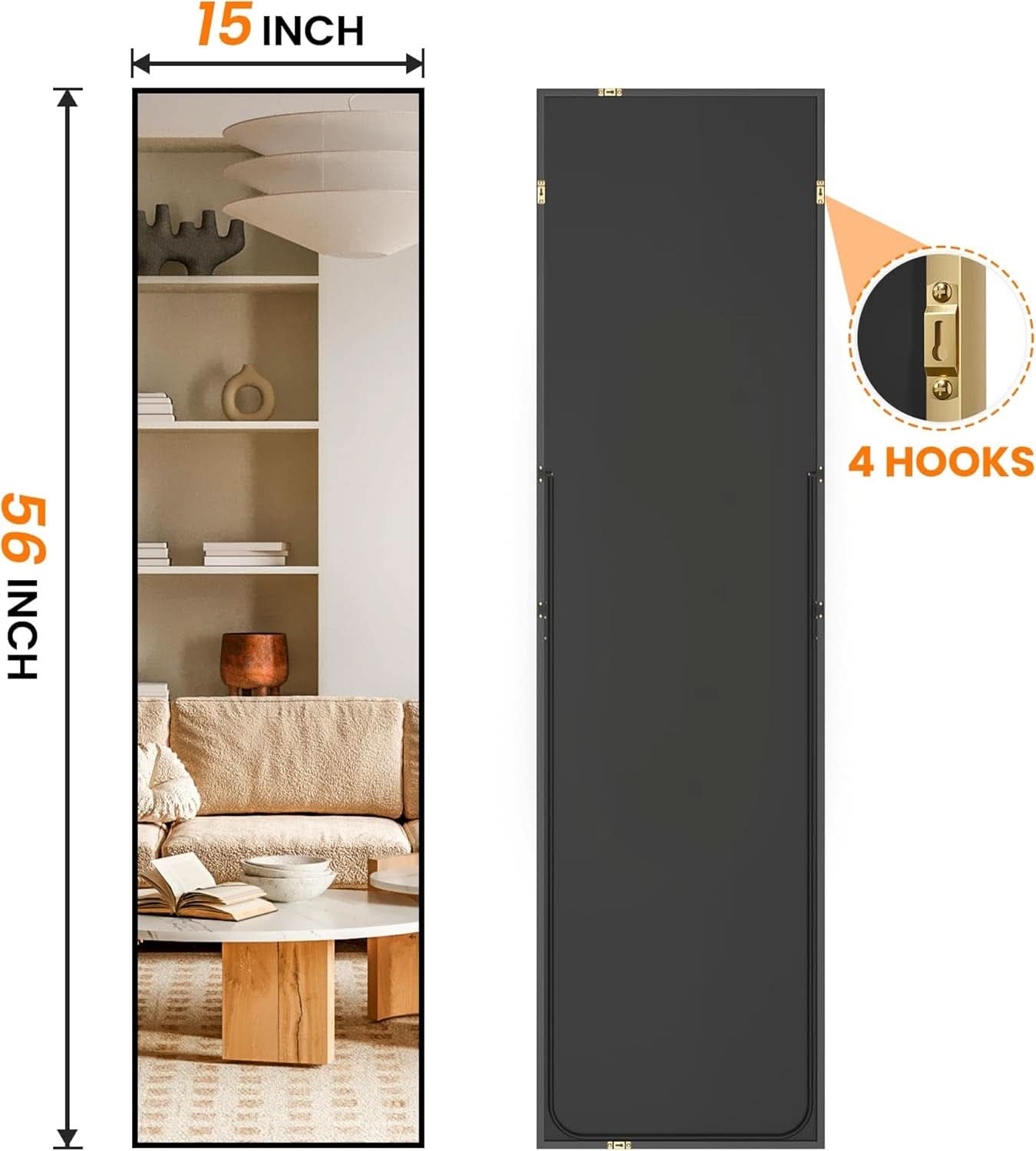 56 Inch Full Length Floor Mirror Black For Bedroom Living Room