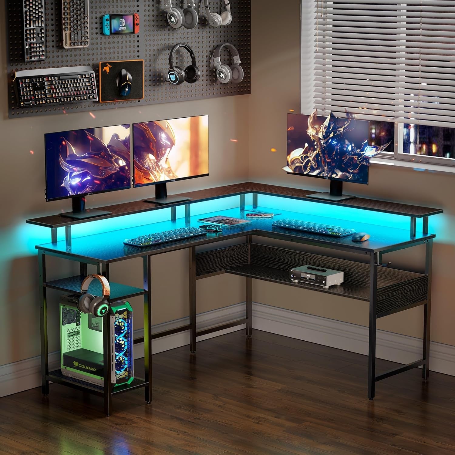 56.7 Inch L Shaped Computer Desk With LED Lighting
