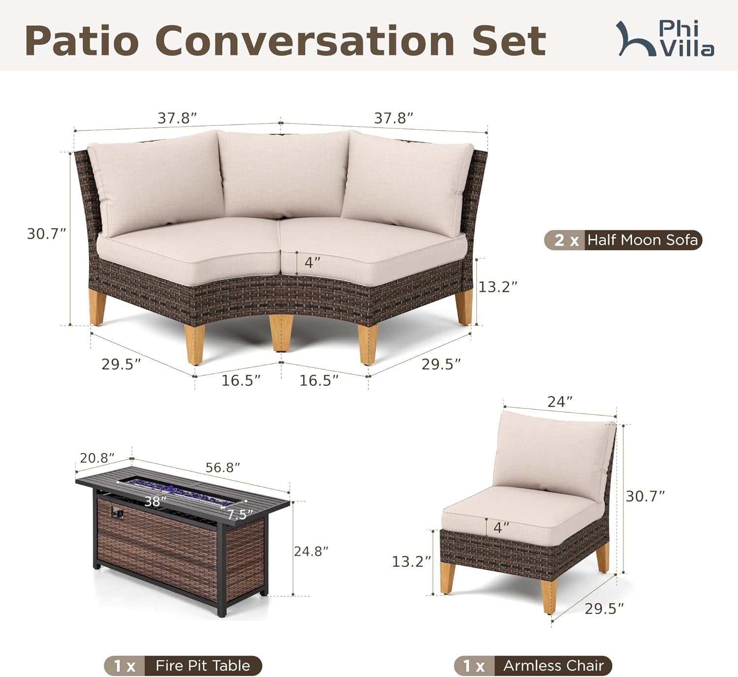 6-Piece Outdoor Patio Conversation Set With 56-Inch Gas Fire Pit Table