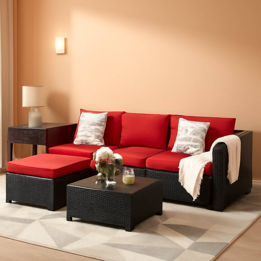 6 Piece Outdoor Rattan Sectional Sofa Set Glass Top Table