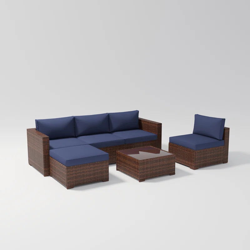 6 Piece Rattan Outdoor Sectional Set With Cushions