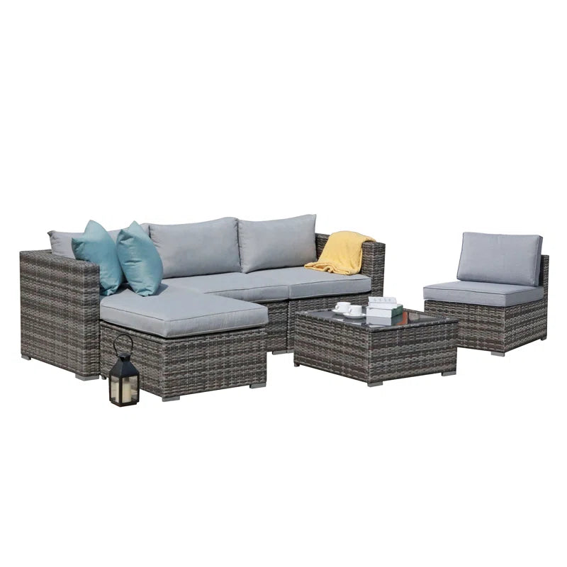 6 Piece Rattan Outdoor Sectional Set With Cushions