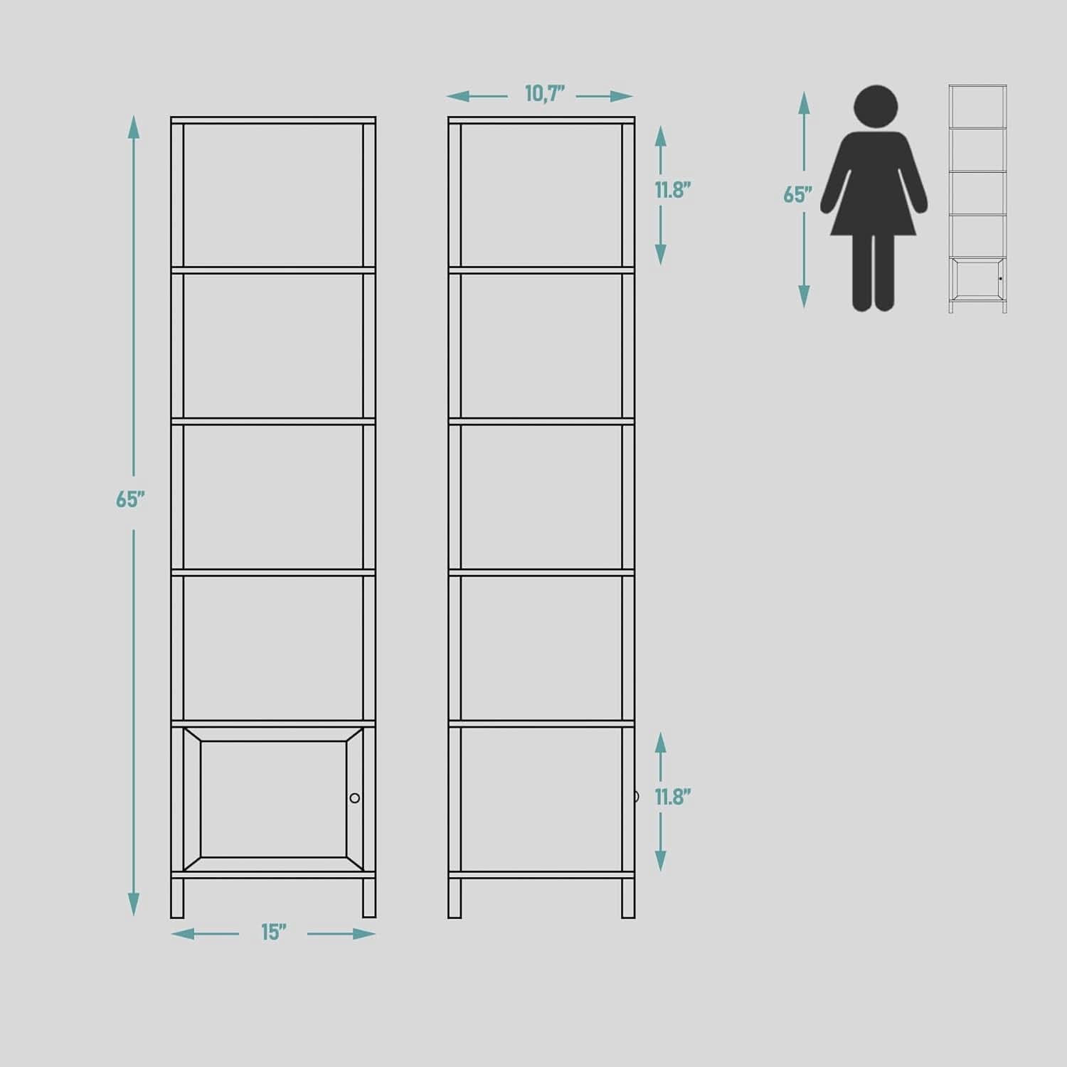 6 Tier Narrow Book Shelf With Door Brown For Small Spaces