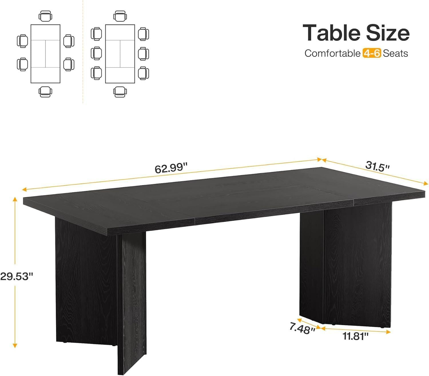 63 Inch Black Dining Table With Wood Base Seats 4 To 6