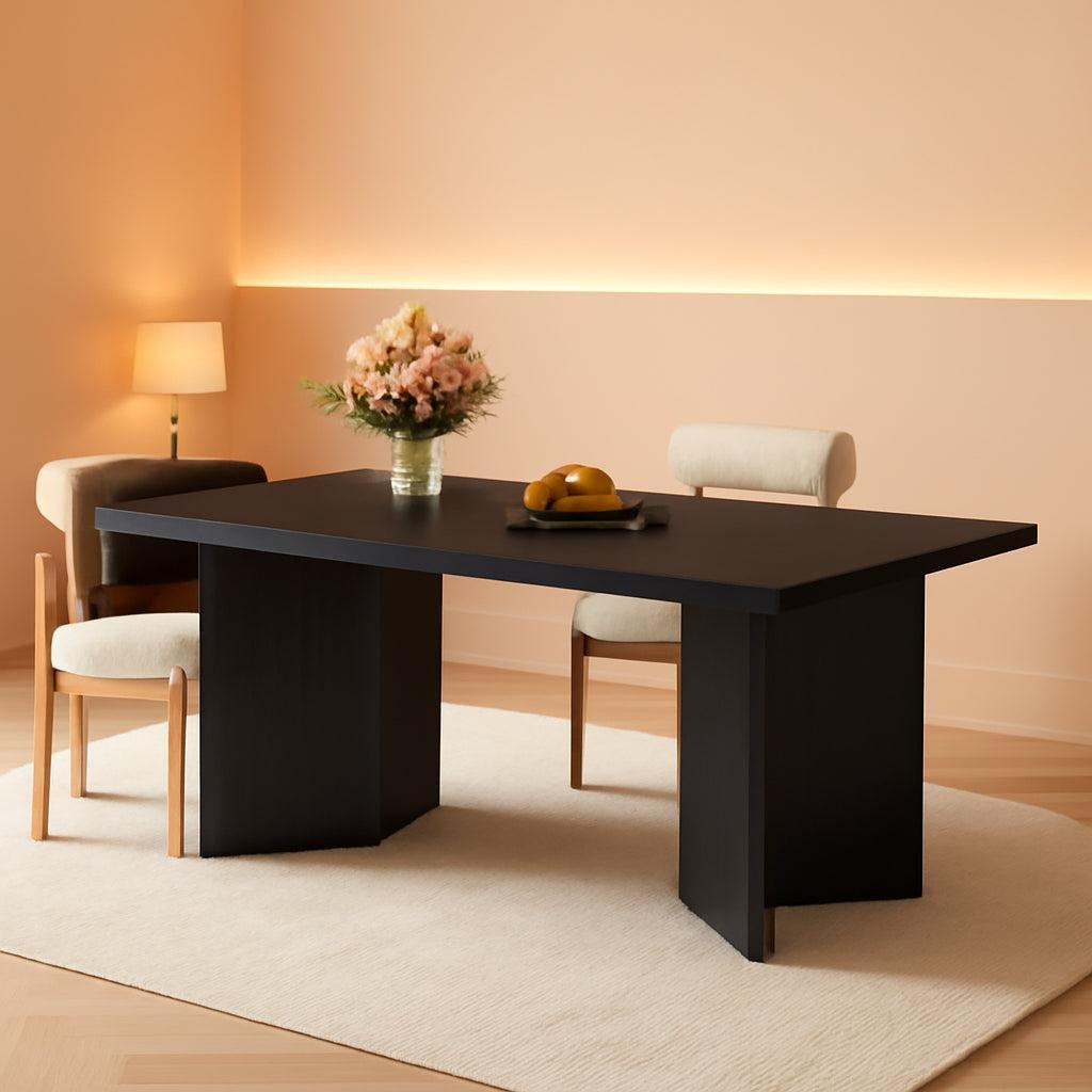 63 Inch Black Dining Table With Wood Base Seats 4 To 6