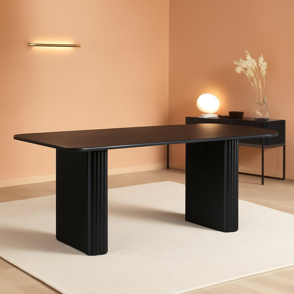 63 Inch Modern Dining Table With Curved Legs Matte Black