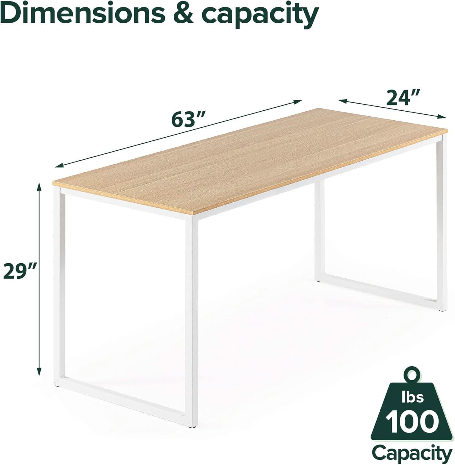63 Inch White Frame Desk Computer Workstation Office Desk