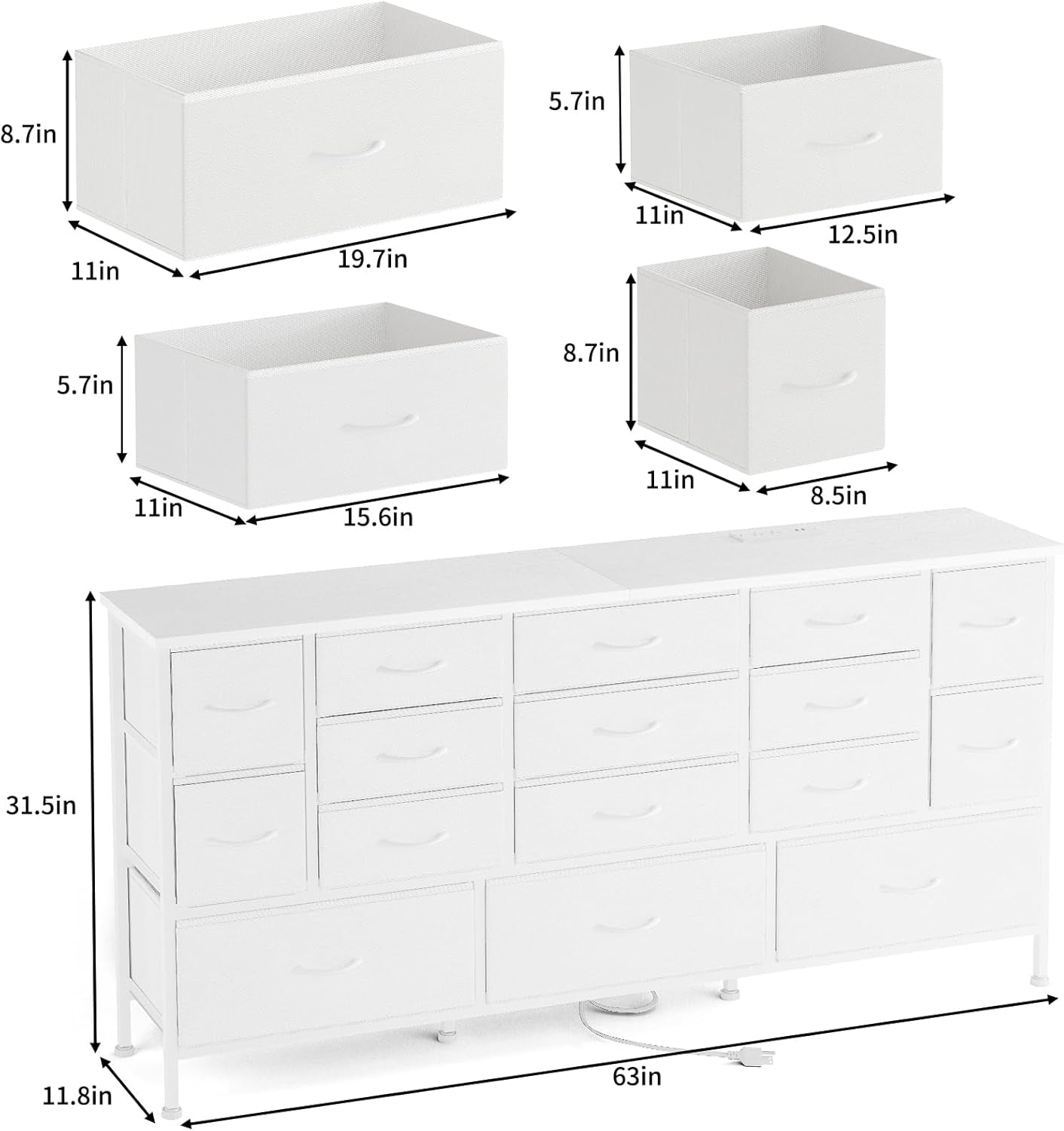 63.3 Inch Bedroom Dresser With Built In Power Outlets