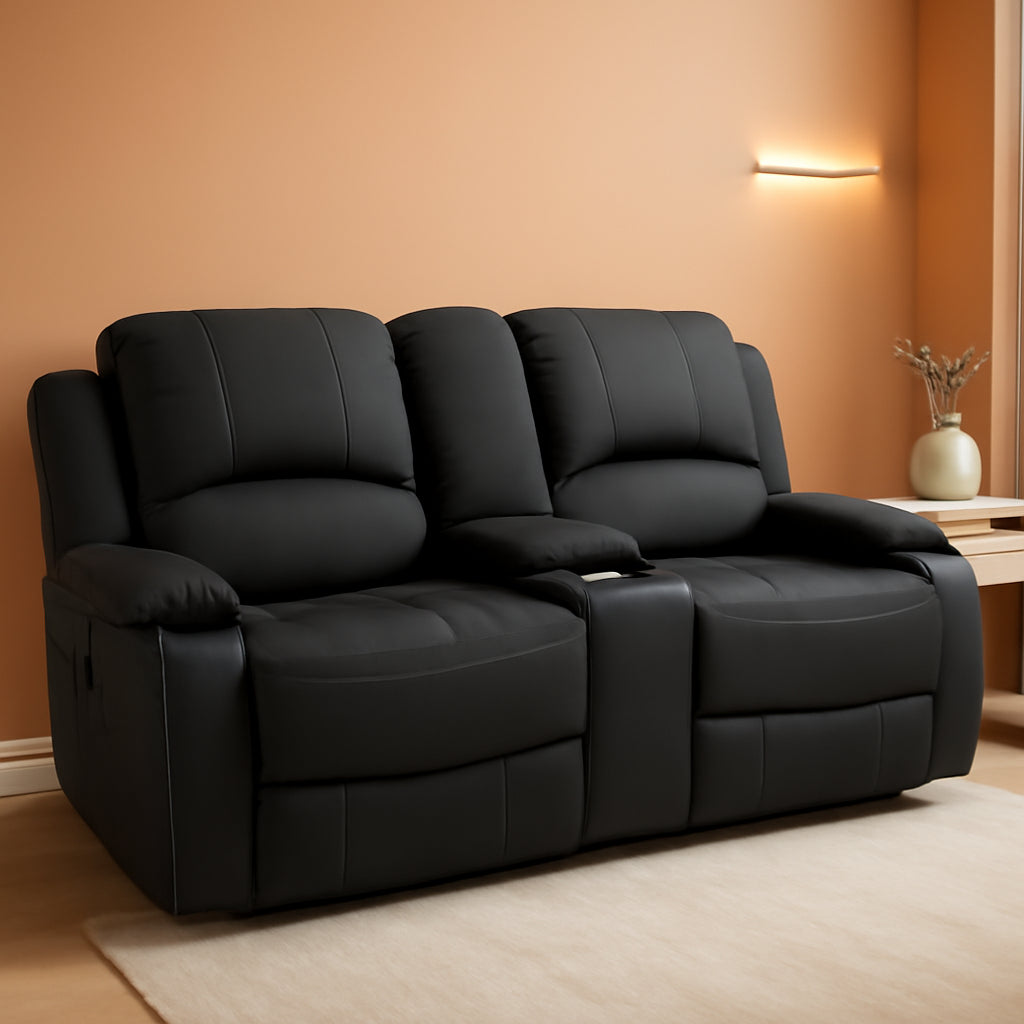 65 Inch Wall Hugger RV Recliner Sofa Console Black