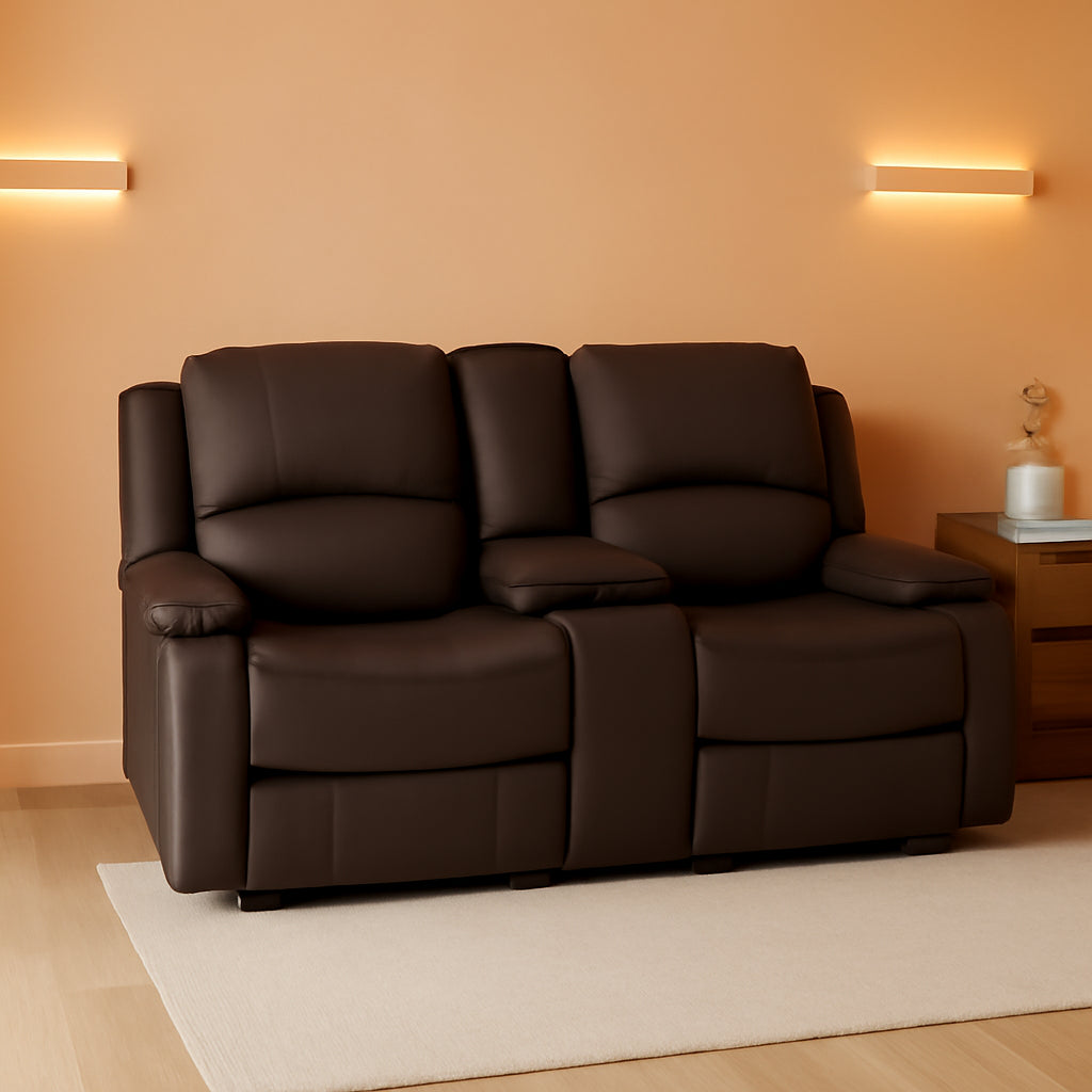 65 Inch Wall Hugger RV Recliner Sofa With Console Chocolate