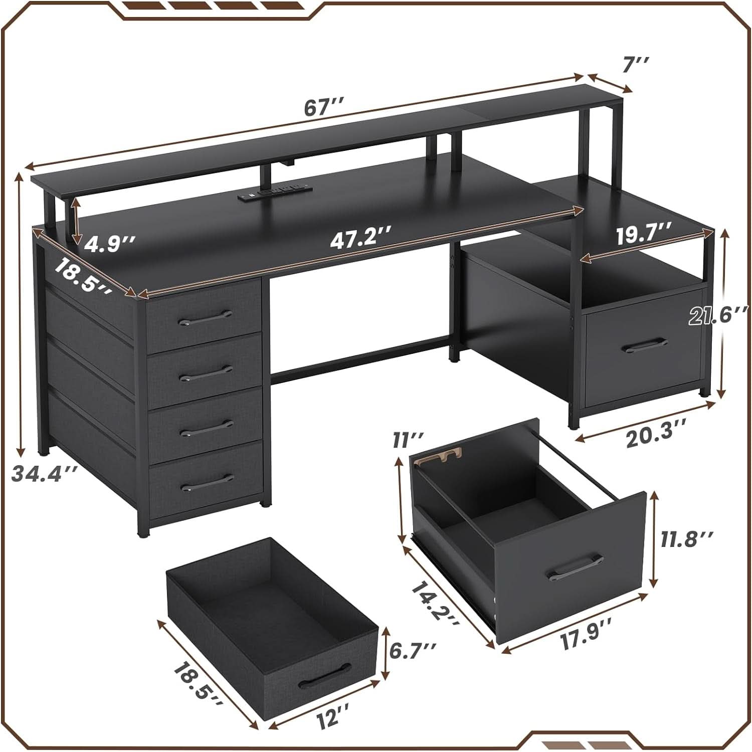 66 Inch Computer Desk 5 Drawers For Home Office Workspace