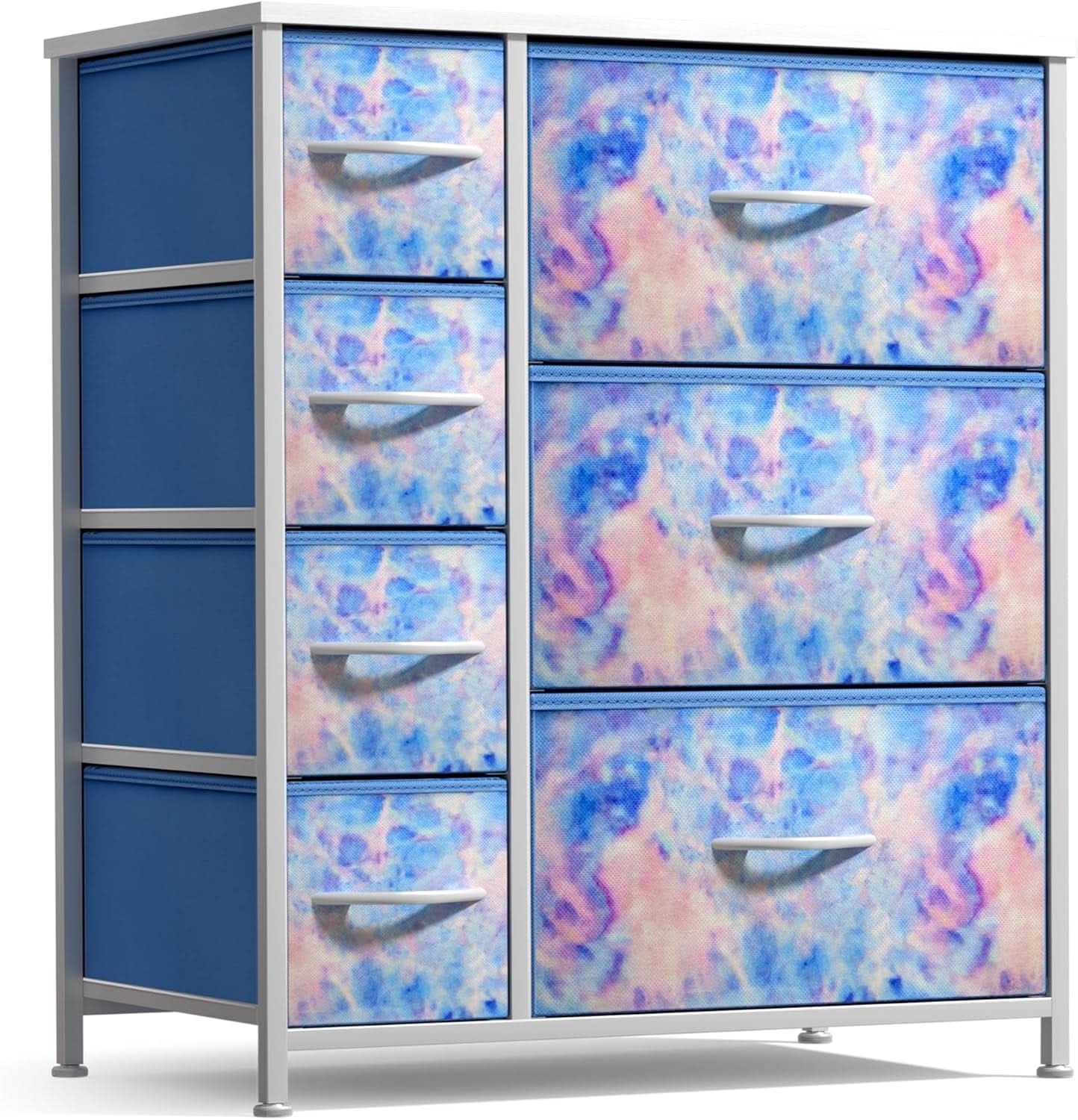 7 Drawer Kids Dresser With Tie Dye Fabric Bins And Wood Top