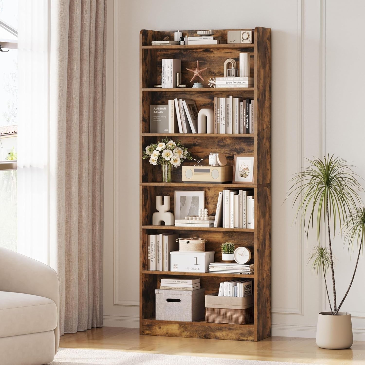 7 Tier Open Bookcase Rustic Brown Floorstanding Storage