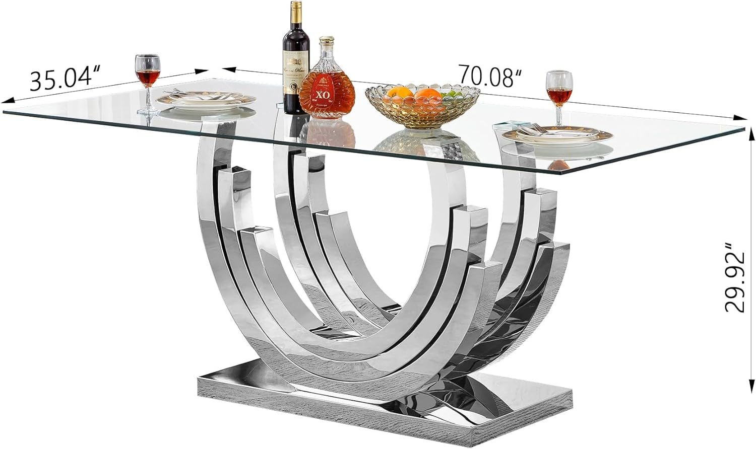 70-Inch Tempered Glass Rectangular Dining Table Silver Base