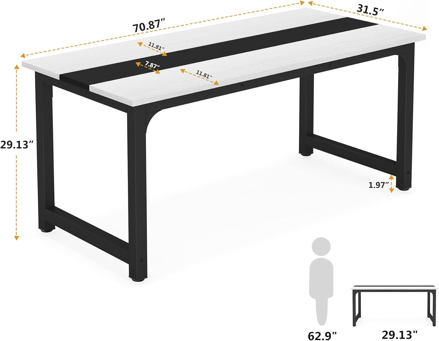 70.8 Inch Executive Desk White And Black Two Tone Finish