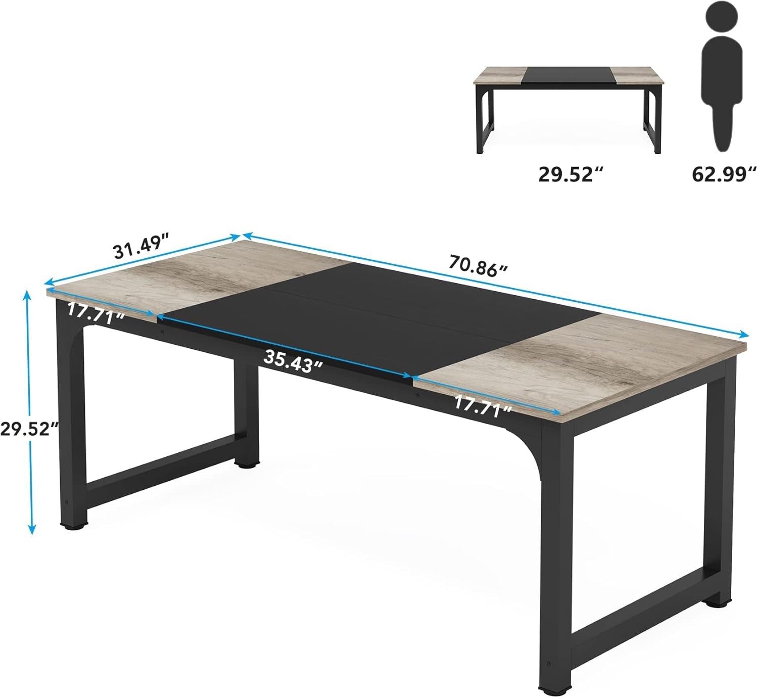 71 Inch Executive Office Desk Vintage Grey Black Large