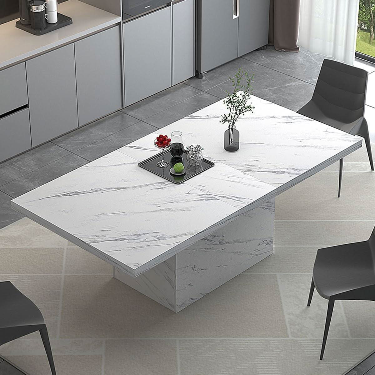71 Inch White Faux Marble Dining Table With MDF Top
