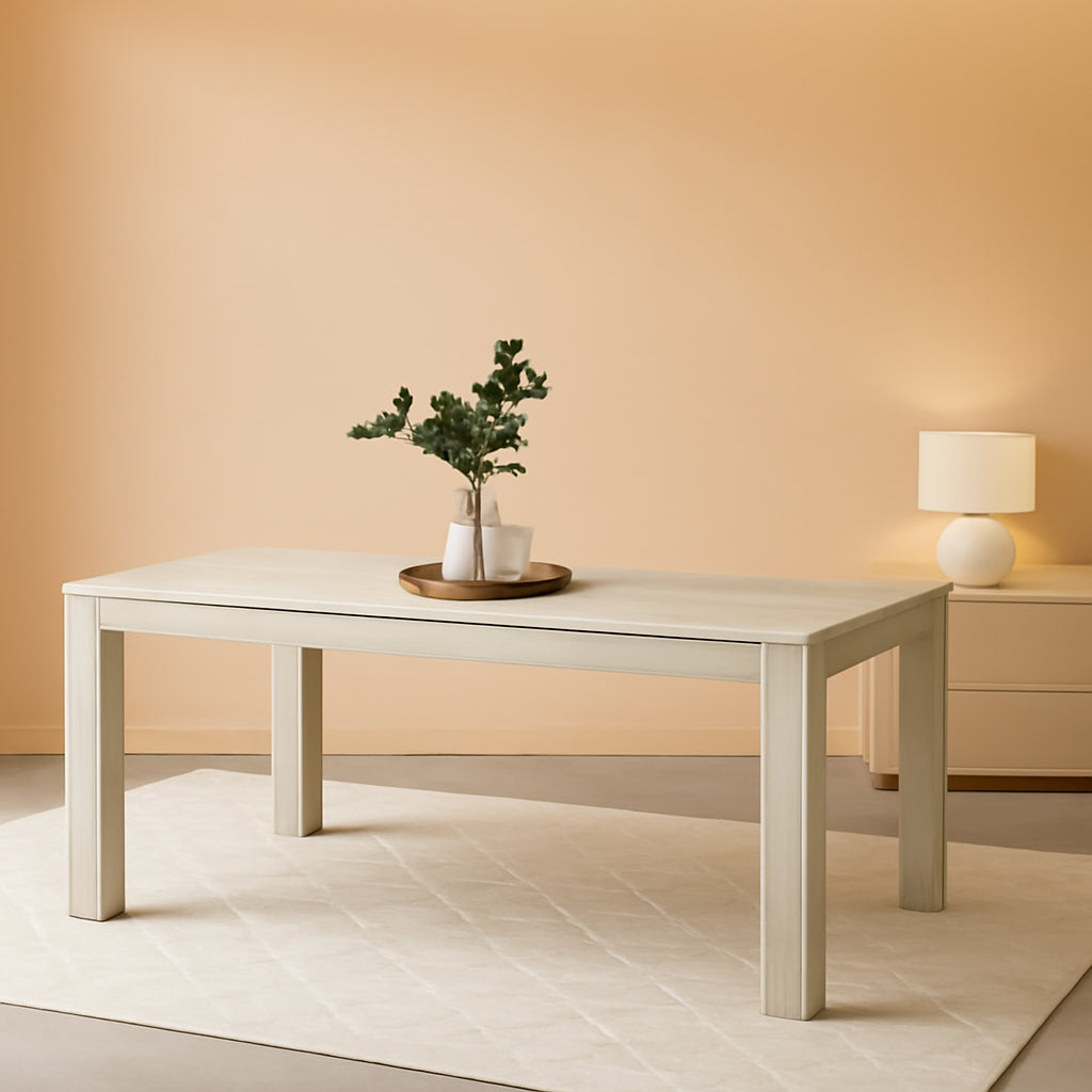 72 Inch Modern Wood Dining Table White Sand Wirebrush Finish