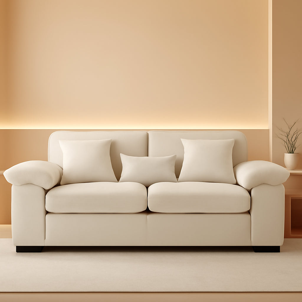 73 Inch Beige Chenille Loveseat With Removable Cushions