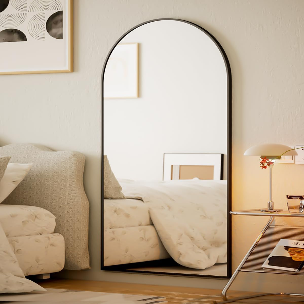 77x38 Arch Floor Mirror Full Length Aluminum Frame Black