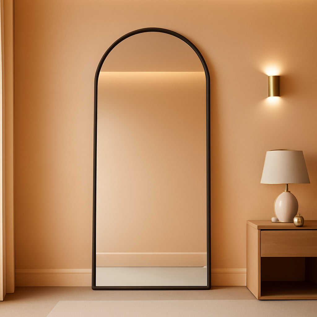 77x38 Arch Floor Mirror Full Length Aluminum Frame Black