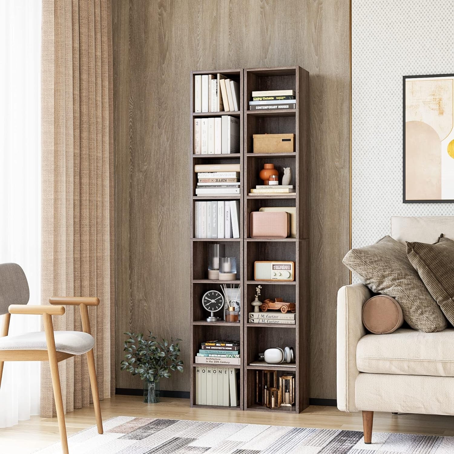 8 Tier Media Tower Rack Oak With Adjustable Shelves