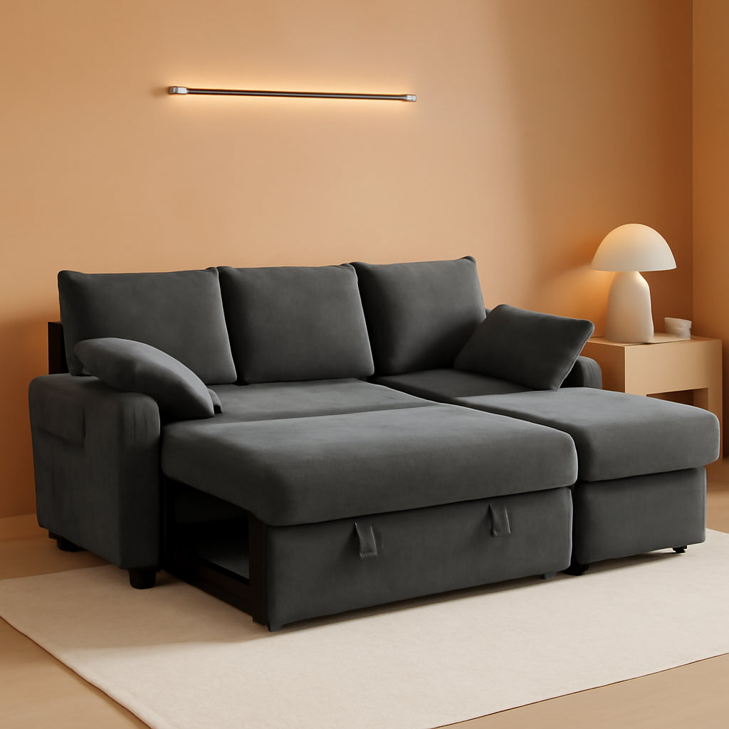 80 Inch Chenille Convertible Sleeper Sofa Storage Compartment