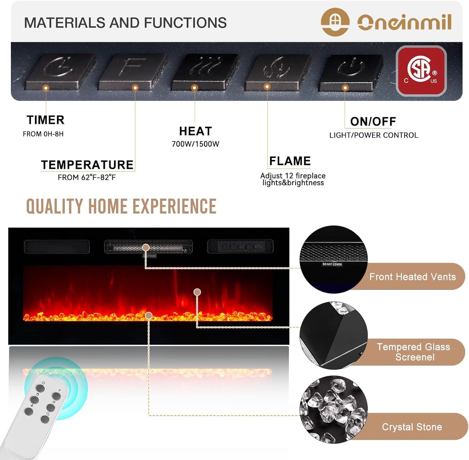 80 Inch White Electric Fireplace TV Stand With LED Lights